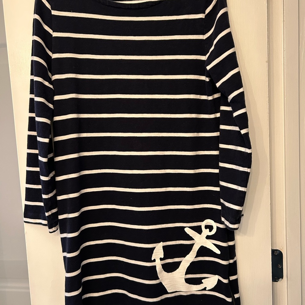 Navy and White Striped Dress with Anchor Design